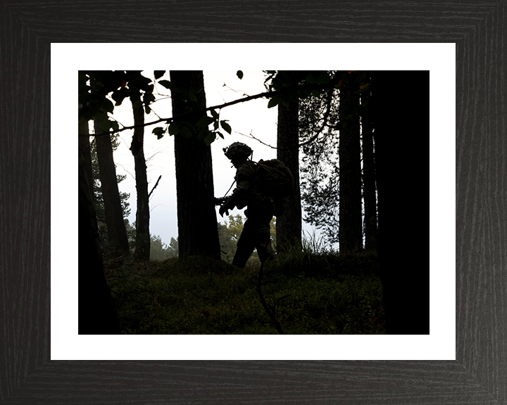 British Army Reservists Soldier Patrolling Silhouette Photo Print Wall Art Military Poster Posters, Prints, & Visual Artwork Hampshire Prints 10 x 8 Black Frame Yes