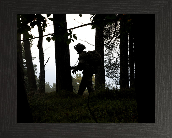 British Army Reservists Soldier Patrolling Silhouette Photo Print Wall Art Military Poster Posters, Prints, & Visual Artwork Hampshire Prints 10 x 8 Black Frame No