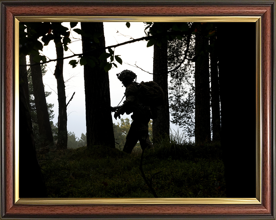 British Army Reservists Soldier Patrolling Silhouette Photo Print Wall Art Military Poster Posters, Prints, & Visual Artwork Hampshire Prints 10 x 8 Classic Frame No