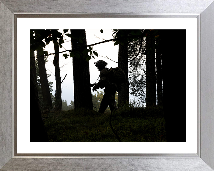 British Army Reservists Soldier Patrolling Silhouette Photo Print Wall Art Military Poster Posters, Prints, & Visual Artwork Hampshire Prints 10 x 8 Silver Frame Yes