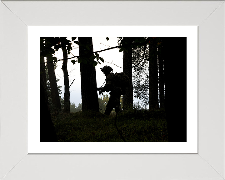 British Army Reservists Soldier Patrolling Silhouette Photo Print Wall Art Military Poster Posters, Prints, & Visual Artwork Hampshire Prints 10 x 8 White Frame Yes
