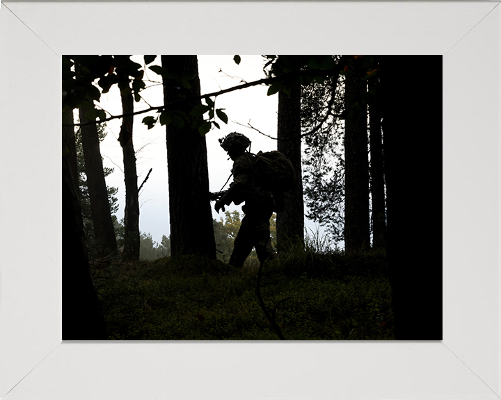 British Army Reservists Soldier Patrolling Silhouette Photo Print Wall Art Military Poster Posters, Prints, & Visual Artwork Hampshire Prints 10 x 8 White Frame No