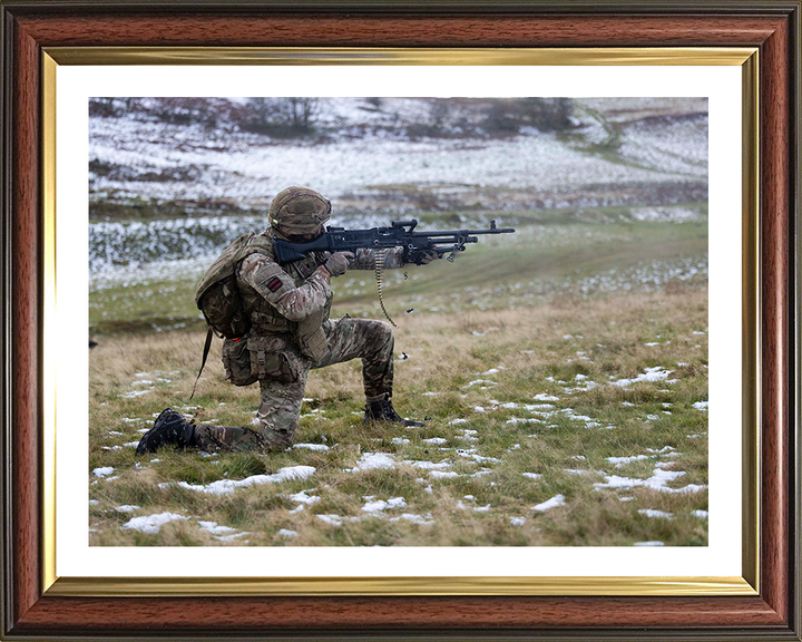 British Army Rifleman kneeling and firing a GPMG Photo Print Wall Art Military Decor Poster Posters, Prints, & Visual Artwork Hampshire Prints 10 x 8 Classic Frame Yes