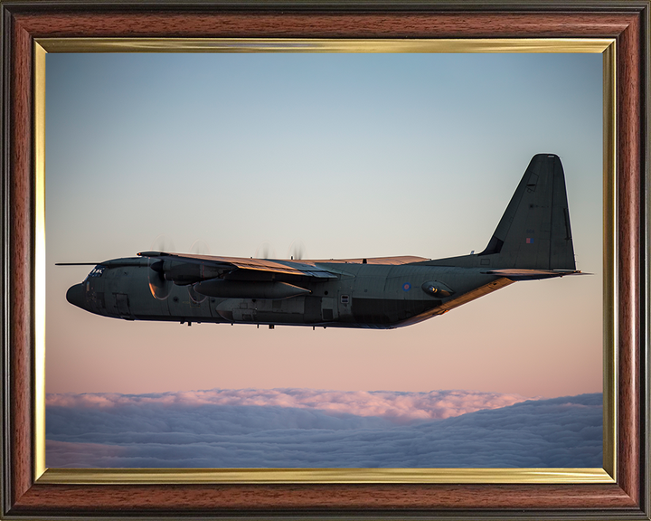 RAF C130J Hercules Flying at Sunset 2018 Royal Air Force Aircraft Photo Print Wall Art Aviation Decor UK Posters, Prints, & Visual Artwork Hampshire Prints 10 x 8 Classic Frame No