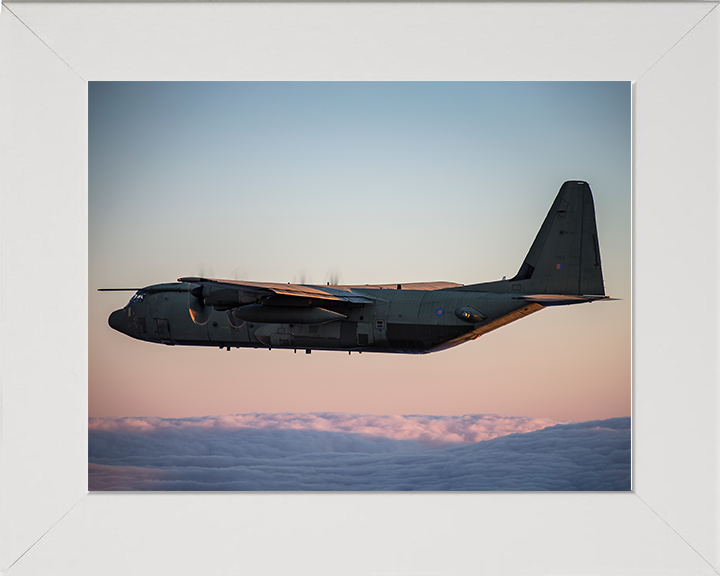 RAF C130J Hercules Flying at Sunset 2018 Royal Air Force Aircraft Photo Print Wall Art Aviation Decor UK Posters, Prints, & Visual Artwork Hampshire Prints 10 x 8 White Frame No