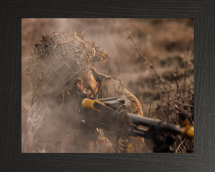 British Army Soldier during a dawn attack exercise Photo Print Wall Art Military Decor Posters, Prints, & Visual Artwork Hampshire Prints 10 x 8 Black Frame No
