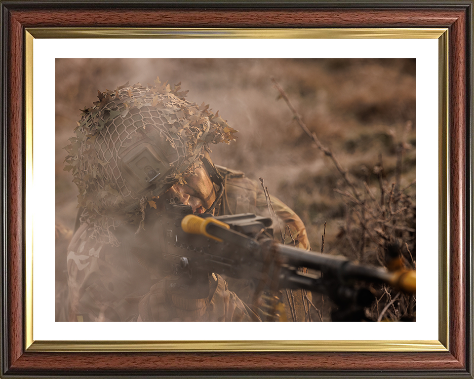 British Army Soldier during a dawn attack exercise Photo Print Wall Art Military Decor Posters, Prints, & Visual Artwork Hampshire Prints 10 x 8 Classic Frame Yes