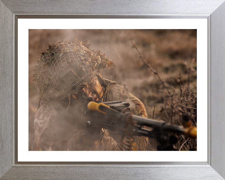 British Army Soldier during a dawn attack exercise Photo Print Wall Art Military Decor Posters, Prints, & Visual Artwork Hampshire Prints 10 x 8 Silver Frame Yes