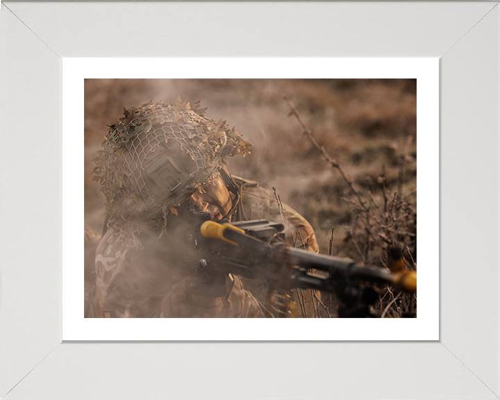 British Army Soldier during a dawn attack exercise Photo Print Wall Art Military Decor Posters, Prints, & Visual Artwork Hampshire Prints 10 x 8 White Frame Yes
