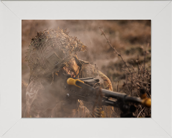 British Army Soldier during a dawn attack exercise Photo Print Wall Art Military Decor Posters, Prints, & Visual Artwork Hampshire Prints 10 x 8 White Frame No