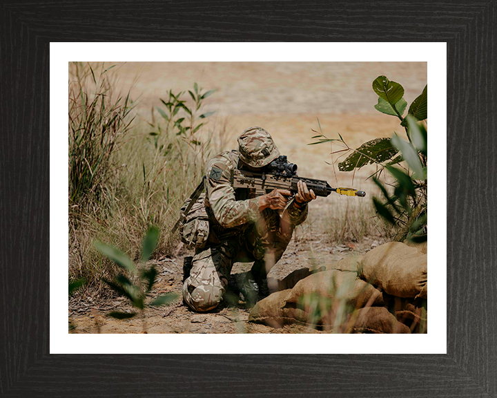 British Army Royal Gurkha Rifleman with rifle Photo Print Wall Art Military Decor Posters, Prints, & Visual Artwork Hampshire Prints 10 x 8 Black Frame Yes