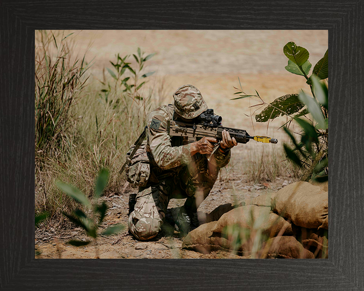 British Army Royal Gurkha Rifleman with rifle Photo Print Wall Art Military Decor Posters, Prints, & Visual Artwork Hampshire Prints 10 x 8 Black Frame No