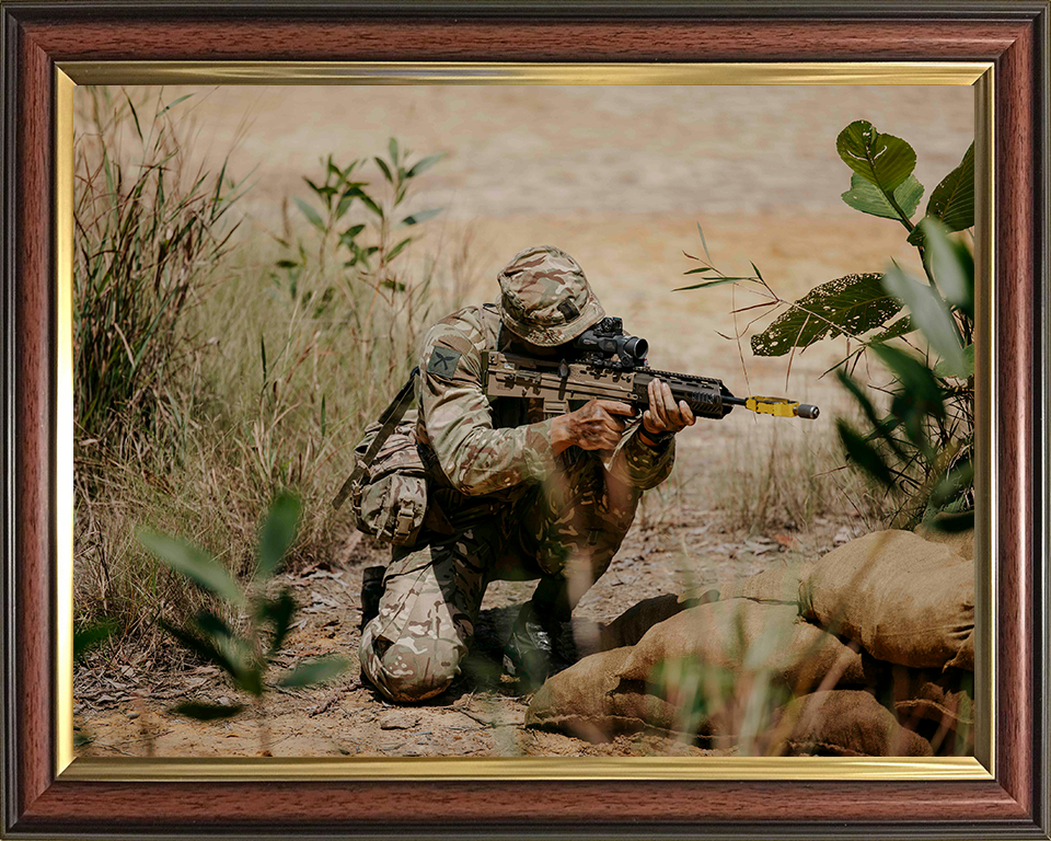 British Army Royal Gurkha Rifleman with rifle Photo Print Wall Art Military Decor Posters, Prints, & Visual Artwork Hampshire Prints 10 x 8 Classic Frame No