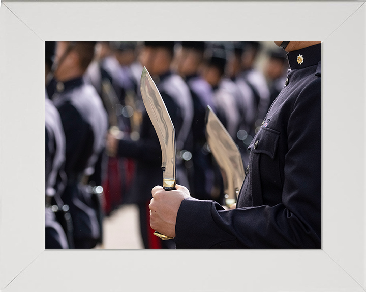 British Army Royal Gurkha Rifleman with Kukri on Parade Photo Print Wall Art Military Decor Posters, Prints, & Visual Artwork Hampshire Prints 10 x 8 White Frame No