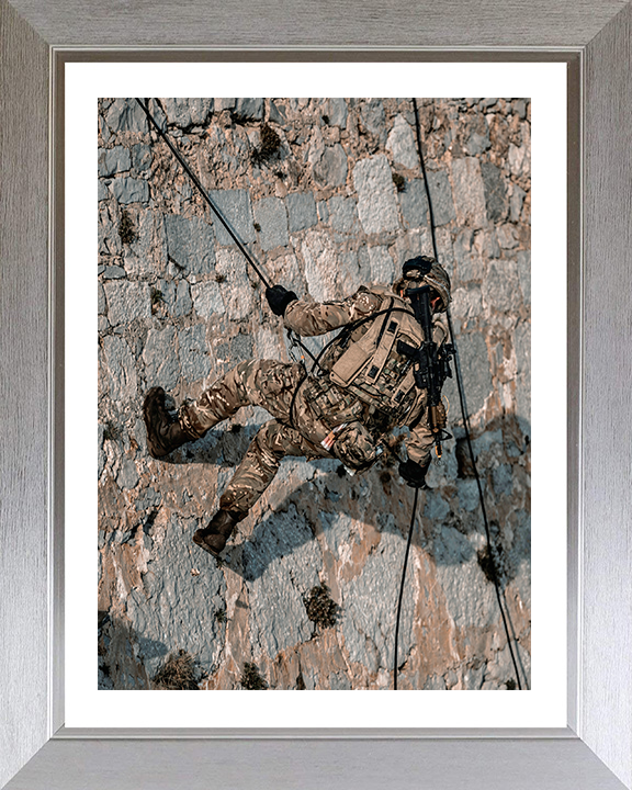 Royal Marine Commando Abseiling Photo Print - 43 Commando Posters, Prints, & Visual Artwork Hampshire Prints 10 x 8 Silver Frame Yes