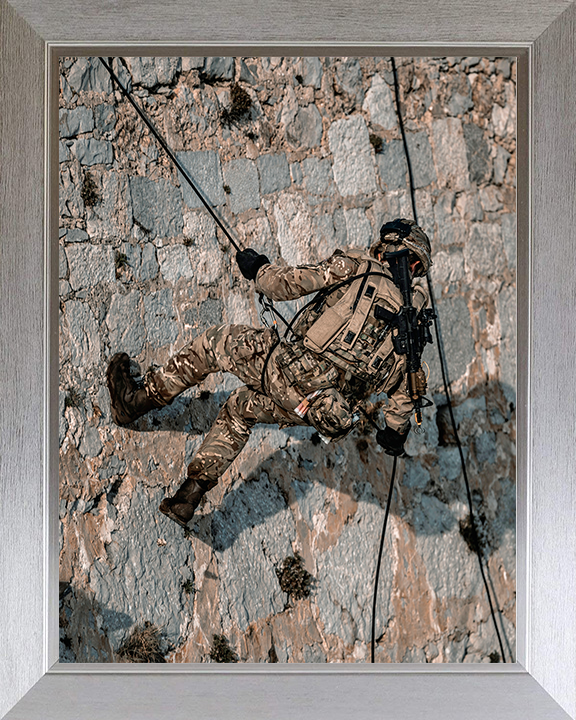 Royal Marine Commando Abseiling Photo Print - 43 Commando Posters, Prints, & Visual Artwork Hampshire Prints 10 x 8 Silver Frame No