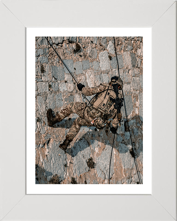 Royal Marine Commando Abseiling Photo Print - 43 Commando Posters, Prints, & Visual Artwork Hampshire Prints 10 x 8 White Frame Yes