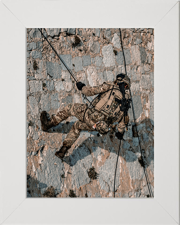 Royal Marine Commando Abseiling Photo Print - 43 Commando Posters, Prints, & Visual Artwork Hampshire Prints 10 x 8 White Frame No