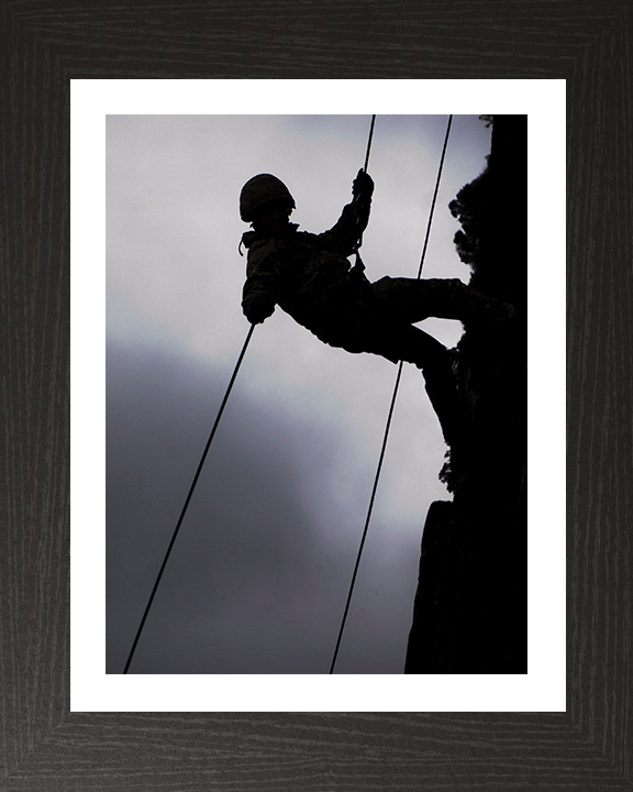Royal Marine Commando Abseiling silhouette Photo Print - 45 Commando Posters, Prints, & Visual Artwork Hampshire Prints 10 x 8 Black Frame Yes