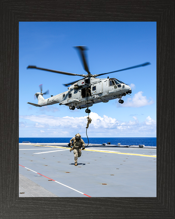 Royal Marine Commando Fast Roping 2025 Photo Print - 42 Commando Posters, Prints, & Visual Artwork Hampshire Prints 10 x 8 Black Frame No