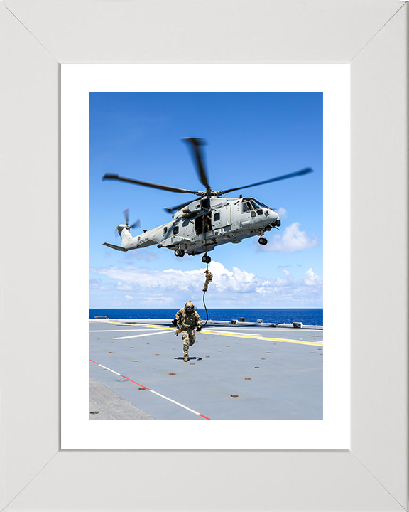 Royal Marine Commando Fast Roping 2025 Photo Print - 42 Commando Posters, Prints, & Visual Artwork Hampshire Prints 10 x 8 White Frame Yes