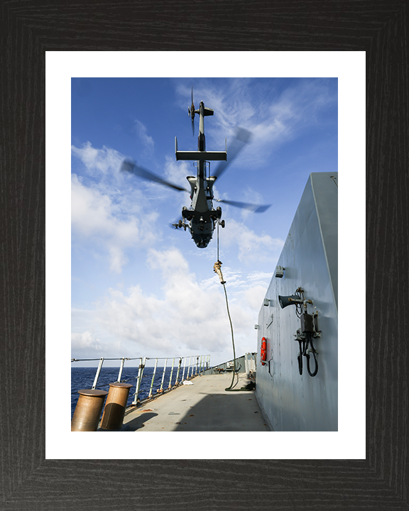 Royal Marine Commando Fast Roping To HMS Dauntless Photo Print - 42 Commando Posters, Prints, & Visual Artwork Hampshire Prints 10 x 8 Black Frame Yes
