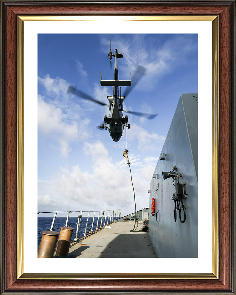 Royal Marine Commando Fast Roping To HMS Dauntless Photo Print - 42 Commando Posters, Prints, & Visual Artwork Hampshire Prints 10 x 8 Classic Frame Yes
