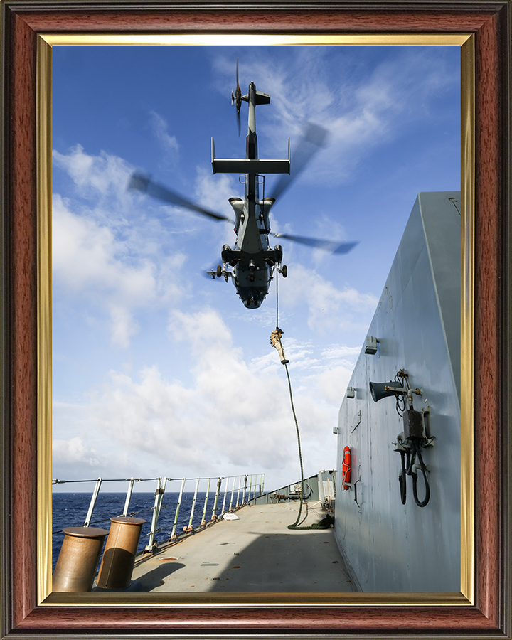 Royal Marine Commando Fast Roping To HMS Dauntless Photo Print - 42 Commando Posters, Prints, & Visual Artwork Hampshire Prints 10 x 8 Classic Frame No