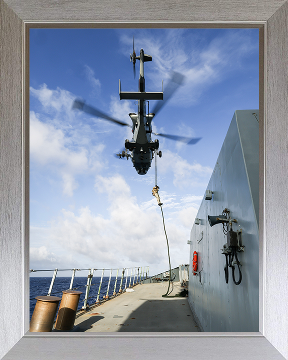 Royal Marine Commando Fast Roping To HMS Dauntless Photo Print - 42 Commando Posters, Prints, & Visual Artwork Hampshire Prints 10 x 8 Silver Frame No
