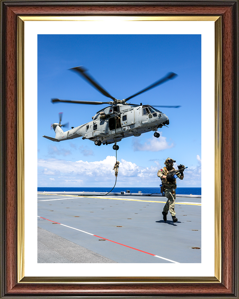 Royal Marine Commando Fast Roping from a Merlin 2025 Photo Print - 42 Commando Posters, Prints, & Visual Artwork Hampshire Prints 10 x 8 Classic Frame Yes