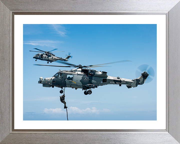Royal Marine Commando Fast Roping from a Wildcat Photo Print - 42 Commando Posters, Prints, & Visual Artwork Hampshire Prints 10 x 8 Silver Frame Yes