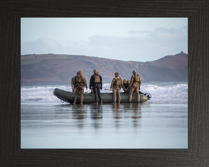 Royal Marine Commando Practice RIB Surf Drills Photo Print - 40 Commando Posters, Prints, & Visual Artwork Hampshire Prints 10 x 8 Black Frame No