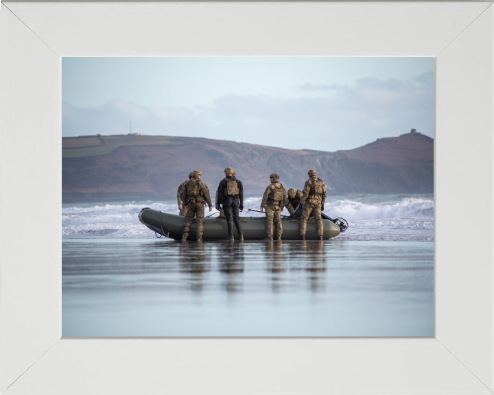 Royal Marine Commando Practice RIB Surf Drills Photo Print - 40 Commando Posters, Prints, & Visual Artwork Hampshire Prints 10 x 8 White Frame No