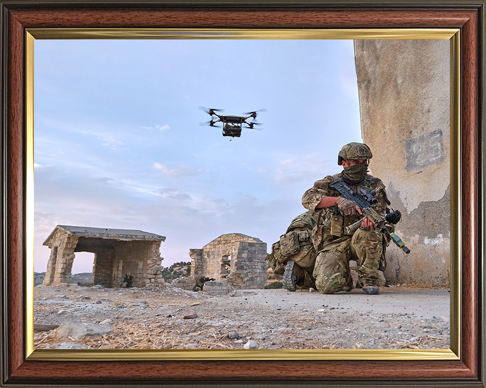 Royal Marine Commando with Drone Photo Print - 40 Commando Posters, Prints, & Visual Artwork Hampshire Prints 10 x 8 Classic Frame No