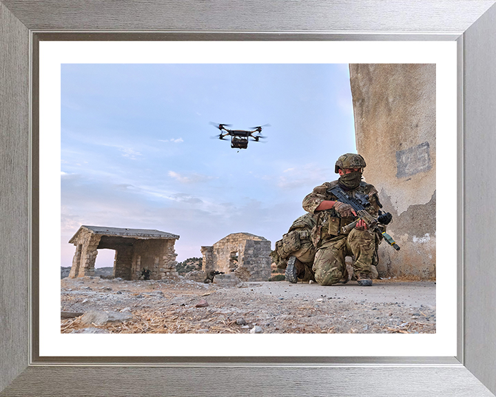 Royal Marine Commando with Drone Photo Print - 40 Commando Posters, Prints, & Visual Artwork Hampshire Prints 10 x 8 Silver Frame Yes
