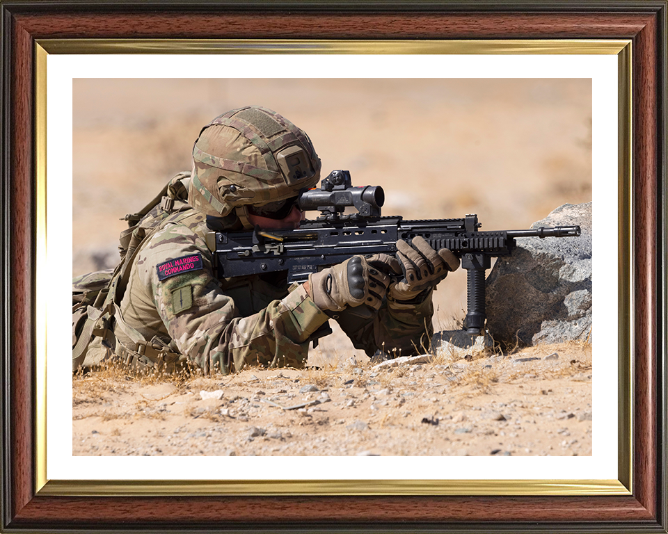 Royal Marine Commando firing Weapon Photo Print 30 Commando Marines Wall Art Military Decor UK Posters, Prints, & Visual Artwork Hampshire Prints 10 x 8 Classic Frame Yes