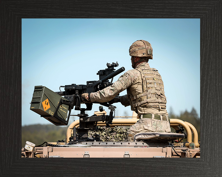 Royal Marine Commando with Grenade Machine Gun |Photo Print - 45 Commando Posters, Prints, & Visual Artwork Hampshire Prints 10 x 8 Black Frame No