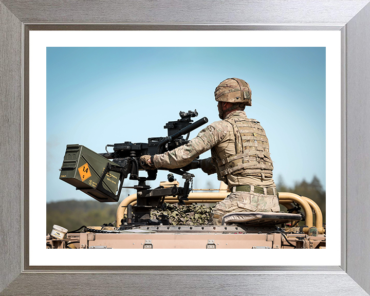 Royal Marine Commando with Grenade Machine Gun |Photo Print - 45 Commando Posters, Prints, & Visual Artwork Hampshire Prints 10 x 8 Silver Frame Yes