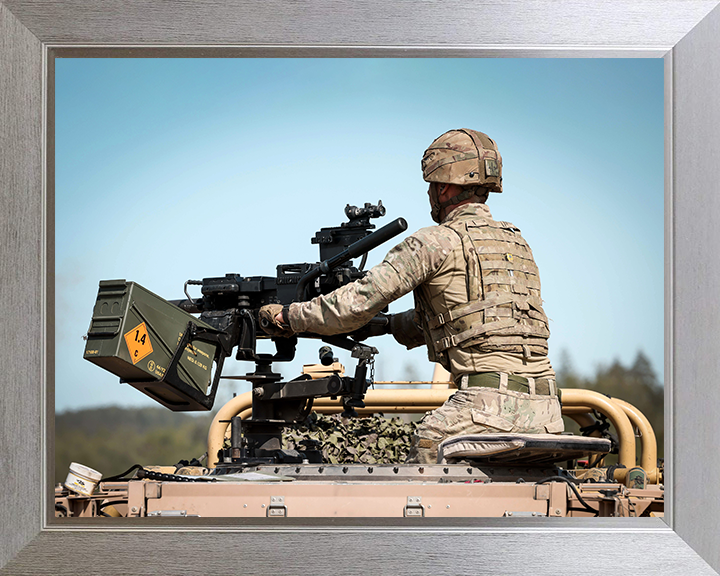 Royal Marine Commando with Grenade Machine Gun |Photo Print - 45 Commando Posters, Prints, & Visual Artwork Hampshire Prints 10 x 8 Silver Frame No