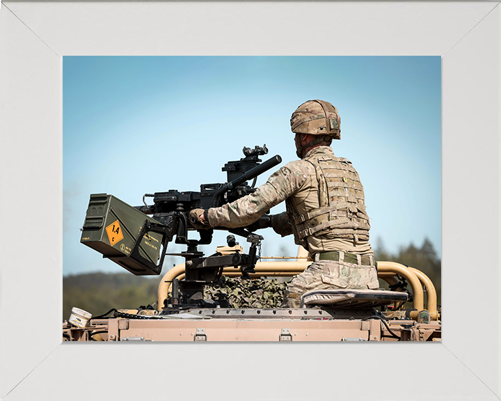 Royal Marine Commando with Grenade Machine Gun |Photo Print - 45 Commando Posters, Prints, & Visual Artwork Hampshire Prints 10 x 8 White Frame No
