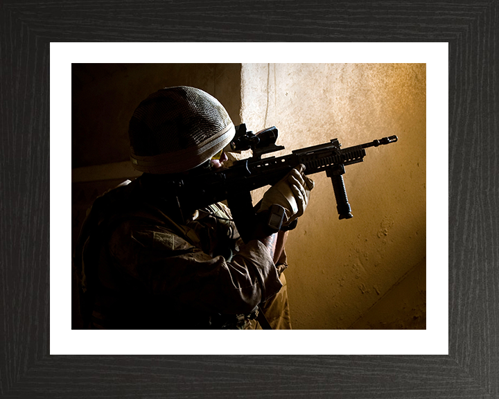 Royal Marine Commando with SA80 Photo Print 42 Commando Marines Wall Art Military Decor UK Posters, Prints, & Visual Artwork Hampshire Prints 10 x 8 Black Frame Yes