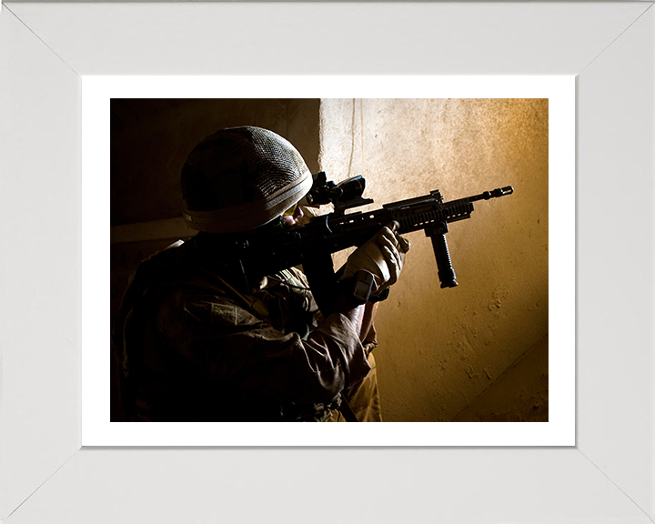 Royal Marine Commando with SA80 Photo Print 42 Commando Marines Wall Art Military Decor UK Posters, Prints, & Visual Artwork Hampshire Prints 10 x 8 White Frame Yes