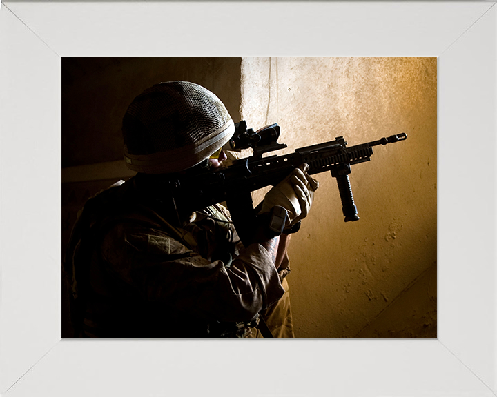 Royal Marine Commando with SA80 Photo Print 42 Commando Marines Wall Art Military Decor UK Posters, Prints, & Visual Artwork Hampshire Prints 10 x 8 White Frame No