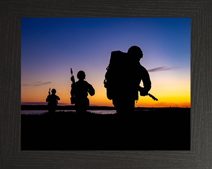 Royal Marine Commandos silhouette at sunset Photo Print - 45 Commando Posters, Prints, & Visual Artwork Hampshire Prints 10 x 8 Black Frame No
