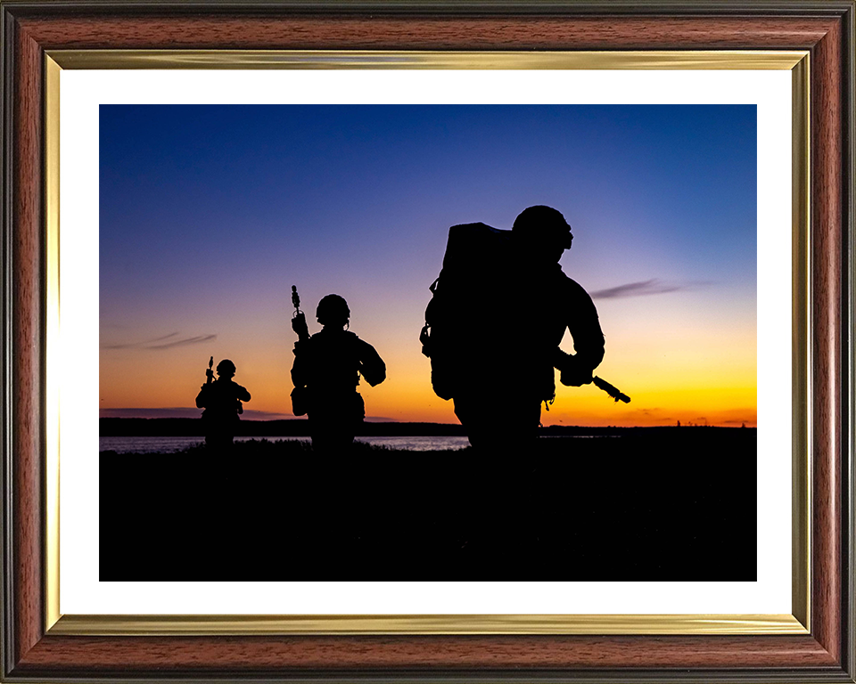 Royal Marine Commandos silhouette at sunset Photo Print - 45 Commando Posters, Prints, & Visual Artwork Hampshire Prints 10 x 8 Classic Frame Yes