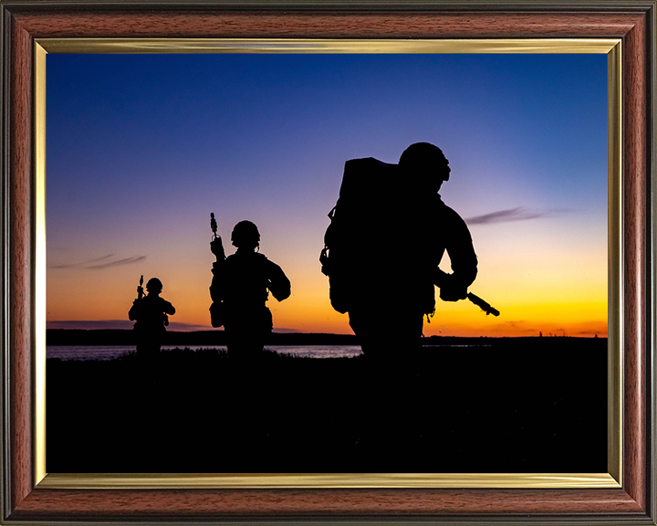 Royal Marine Commandos silhouette at sunset Photo Print - 45 Commando Posters, Prints, & Visual Artwork Hampshire Prints 10 x 8 Classic Frame No