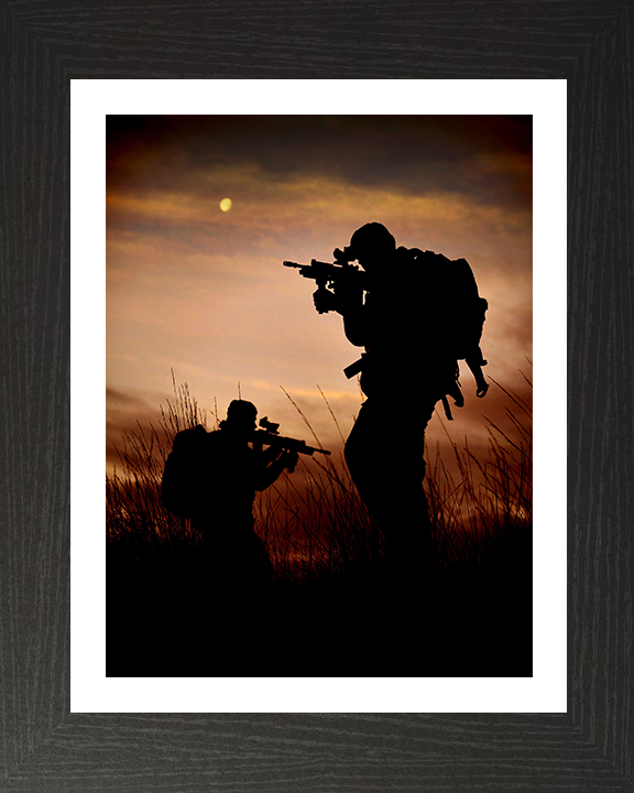 Royal Marine Commandos silhouette Photo Print - 43 Commando Posters, Prints, & Visual Artwork Hampshire Prints 10 x 8 Black Frame Yes