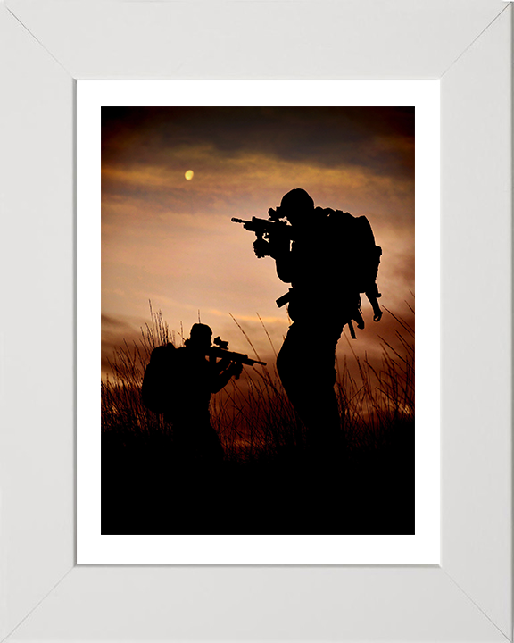 Royal Marine Commandos silhouette Photo Print - 43 Commando Posters, Prints, & Visual Artwork Hampshire Prints 10 x 8 White Frame Yes