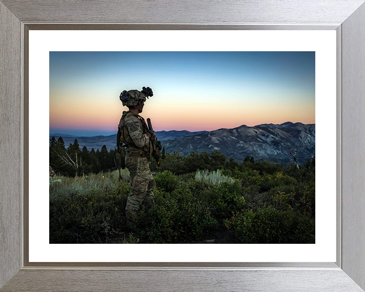 Royal Marine on Patrol on Exercise Green Dagger 2025 Photo Print - 45 Commando Posters, Prints, & Visual Artwork Hampshire Prints 10 x 8 Silver Frame Yes