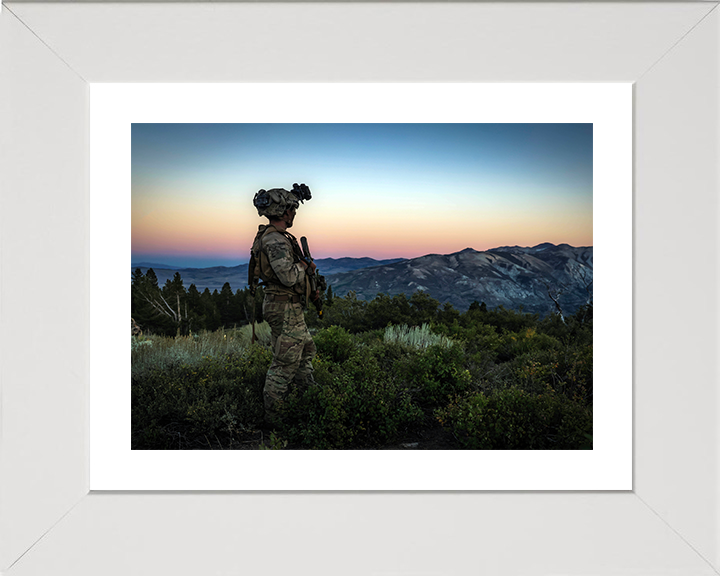 Royal Marine on Patrol on Exercise Green Dagger 2025 Photo Print - 45 Commando Posters, Prints, & Visual Artwork Hampshire Prints 10 x 8 White Frame Yes
